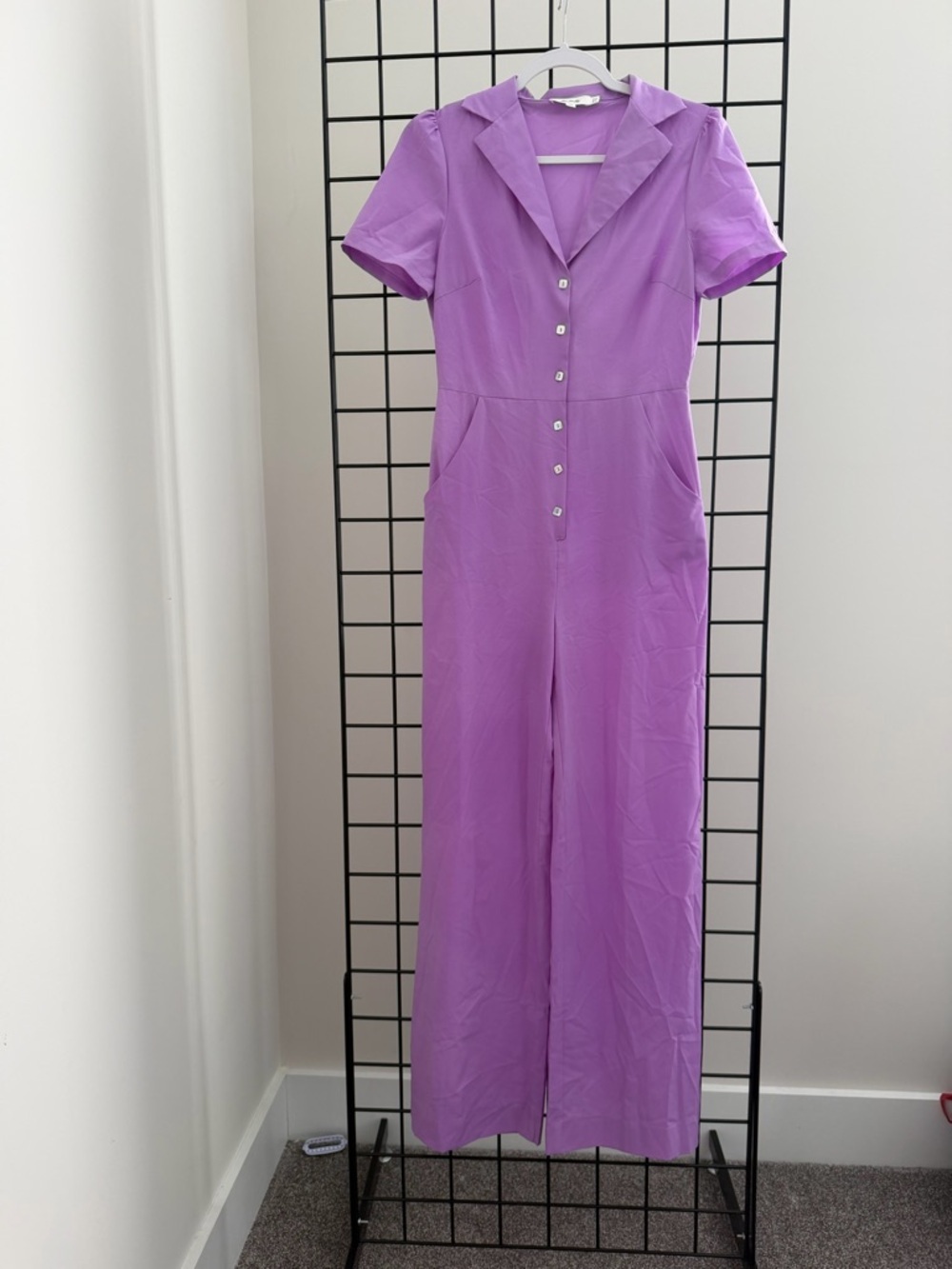 Lilac Short-Sleeve Button-Front Jumpsuit